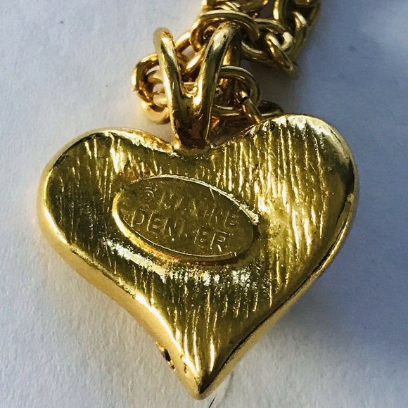 VTG Maxine Denker Necklace Gold Tone Chain Rose Heart Pendant Charm Signed - Picture 5 of 7